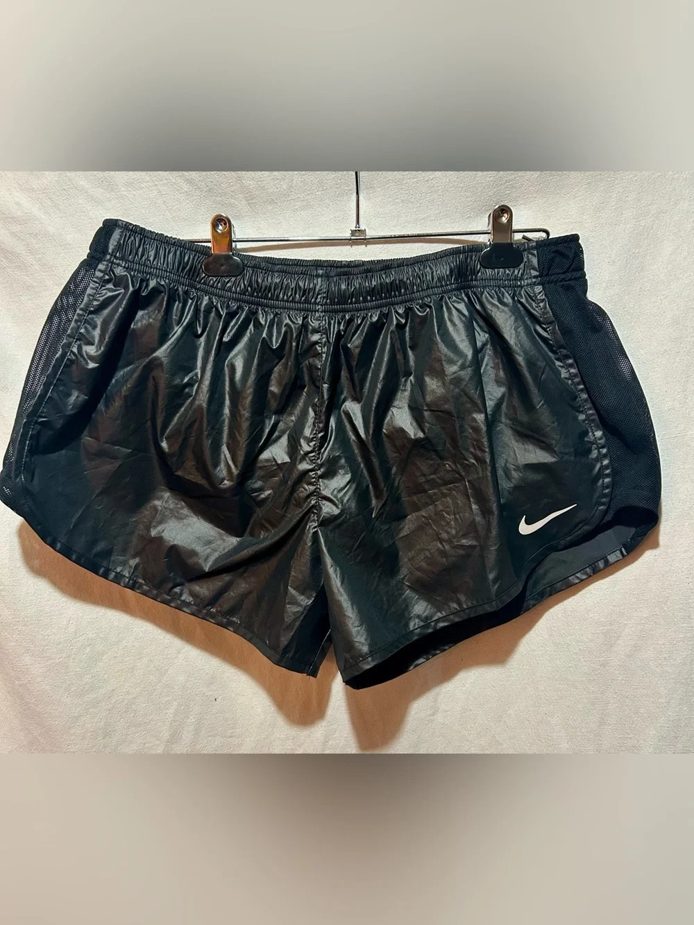 Nike Dri-Fit Running Shorts Womens XXL Black Shiny Nylon Mesh Side Panel NWT